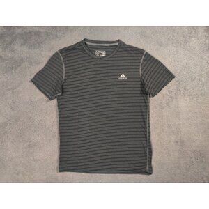 Adidas Shirt Adult Mens Small Gray Striped Spell Out Logo Short Sleeve